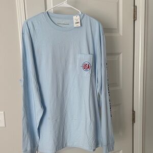 Vineyard Vines Light Blue USA Pocket Long-Sleeve Tee